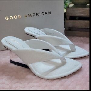 Good American Wedge White Terry Sandals